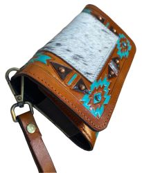Klassy Cowgirl Leather Clutch Phone Wallet - Painted Aztec&#47;Cowhide #2